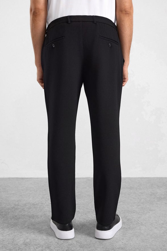 Siyah Slim Mono Yaka Düz Torba Cep 6 Drop Takım Elbise