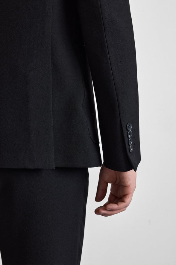 Siyah Slim Mono Yaka Düz Torba Cep 6 Drop Takım Elbise
