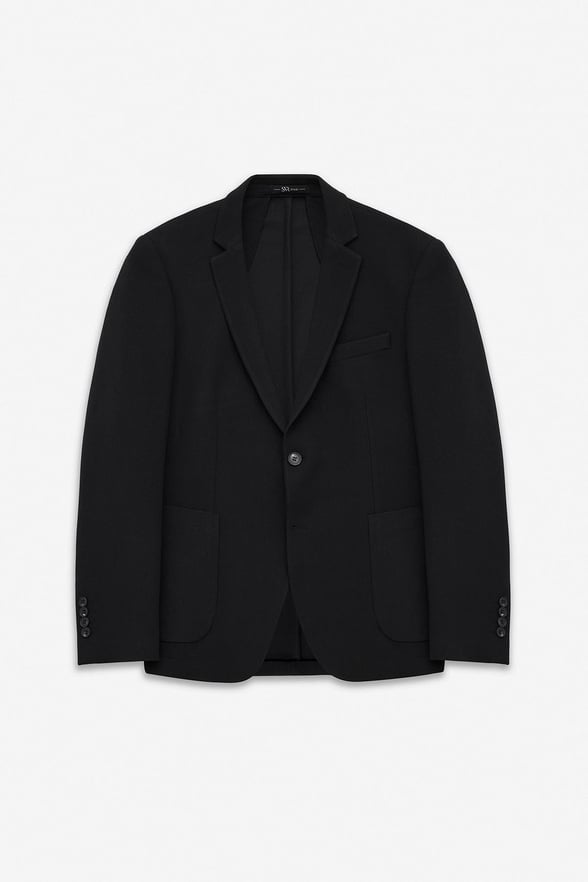 Siyah Slim Mono Yaka Düz Torba Cep 6 Drop Takım Elbise