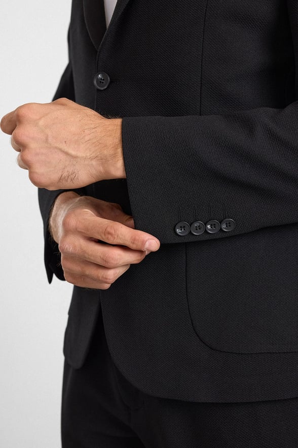 Siyah Slim Mono Yaka Düz Torba Cep 6 Drop Takım Elbise