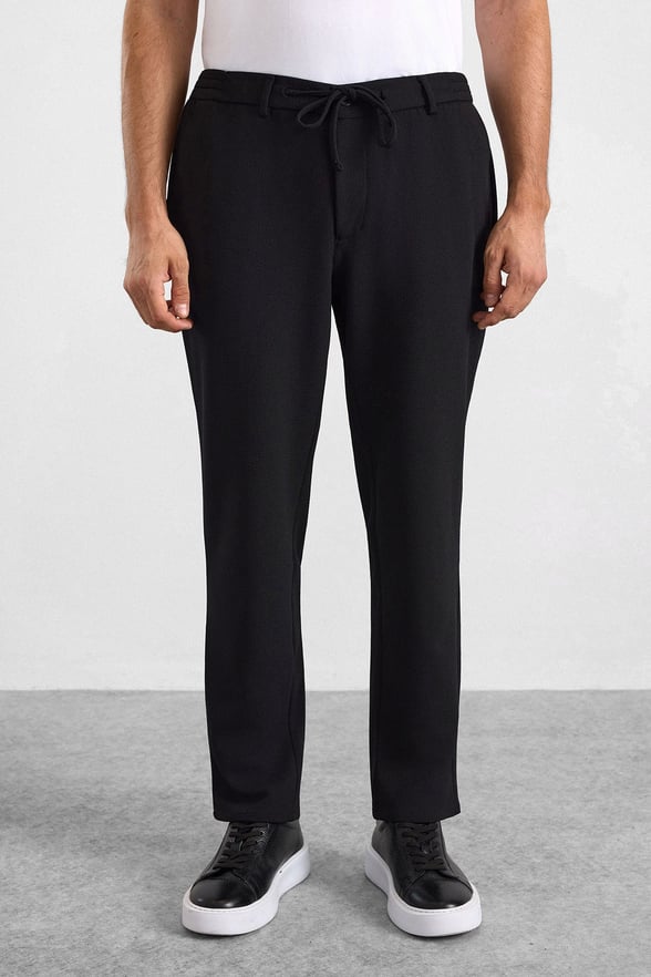 Siyah Slim Mono Yaka Düz Torba Cep 6 Drop Takım Elbise