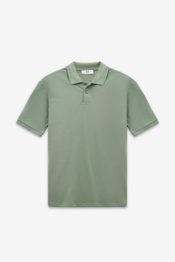 Su Yeşili Regular Düz Baskısız Pike Düğmeli Polo Yaka Tişört