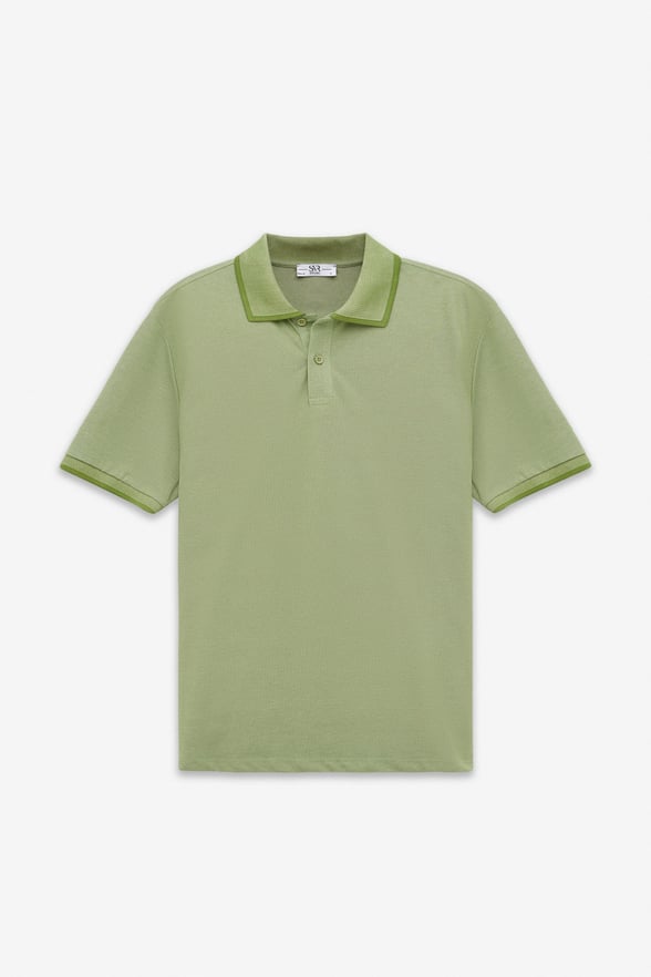 Su Yeşili Regular Düz Baskısız Pike Polo Yaka Standart Tişört