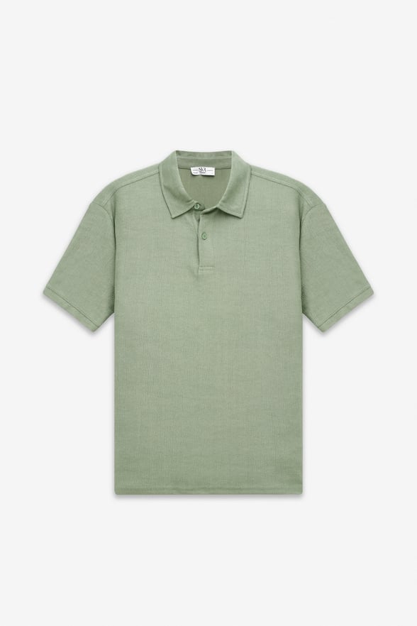 Su Yeşili Regular Düz Polo Yaka Tişört
