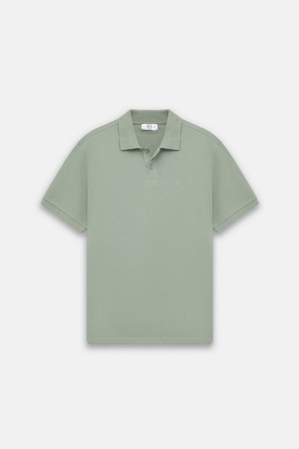 Su Yeşili Regular Düz Polo Yaka Tişört