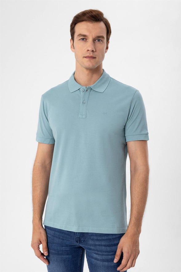 Su Yeşili Slim Armürlü Polo Yaka  Tişört