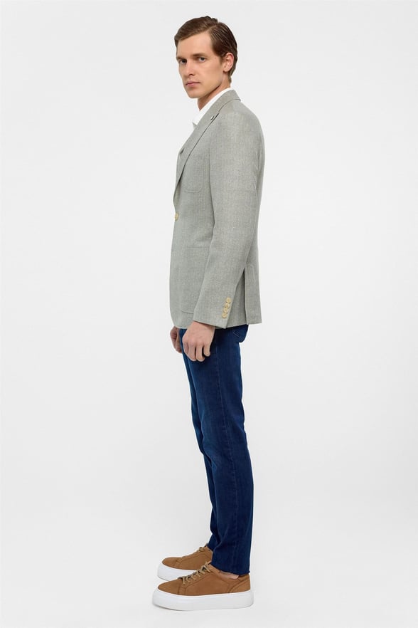 Su Yeşili Slim Fit Desenli Sivri Yaka 6 Drop Ceket