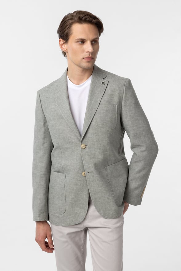 Su Yeşili Slim Fit Düz Mono Yaka 6 Drop Ceket