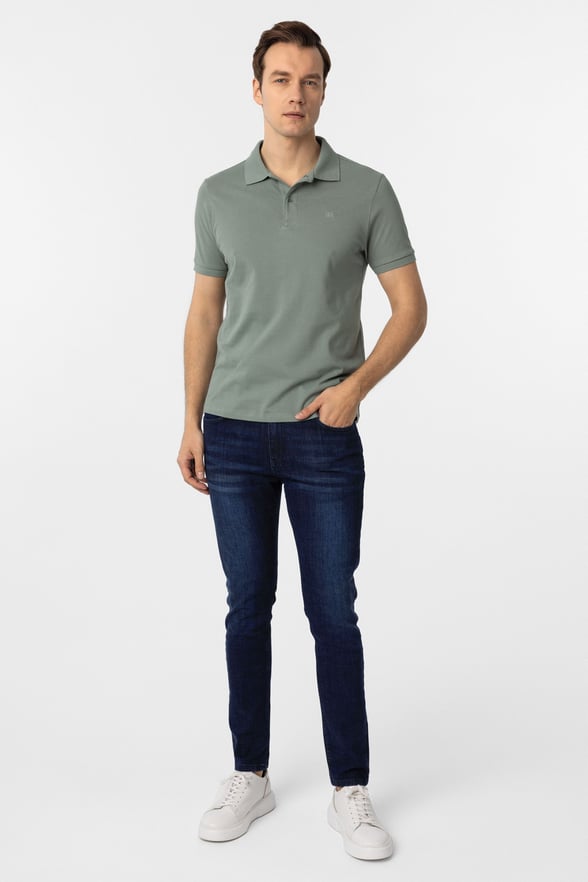 Su Yeşili Slim Fit Düz Polo Yaka Tişört