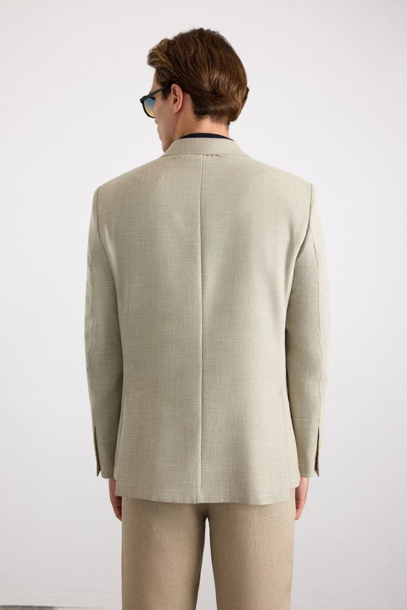 Su Yeşili Slim Mono Yaka Düz Poplin Torba Cep Standart 6 Drop Klasik Ceket