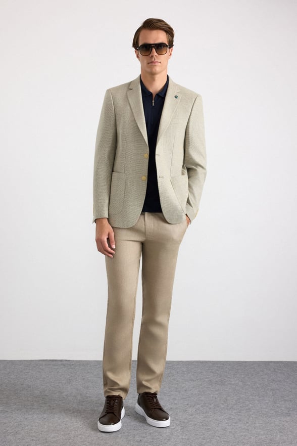 Su Yeşili Slim Mono Yaka Düz Poplin Torba Cep Standart 6 Drop Klasik Ceket