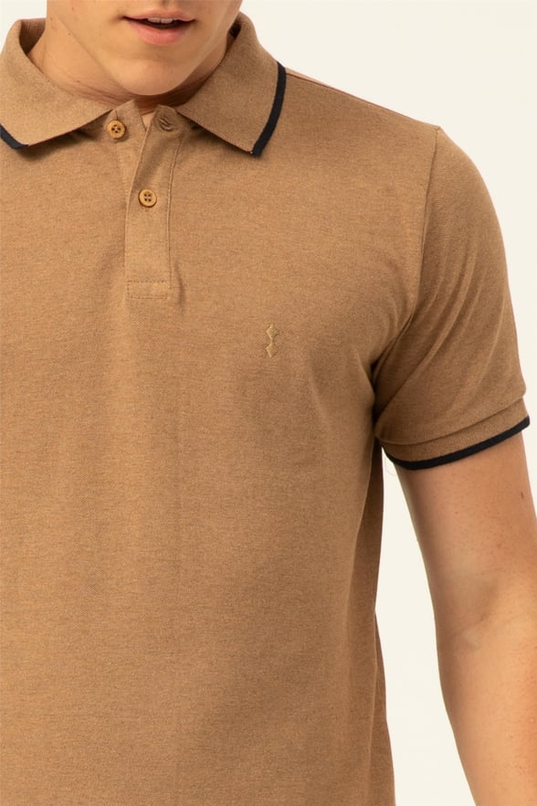 Sütlü Kahve Regular Armürlü Polo Yaka  Tişört