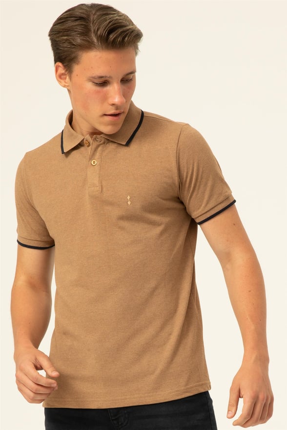 Sütlü Kahve Regular Armürlü Polo Yaka  Tişört