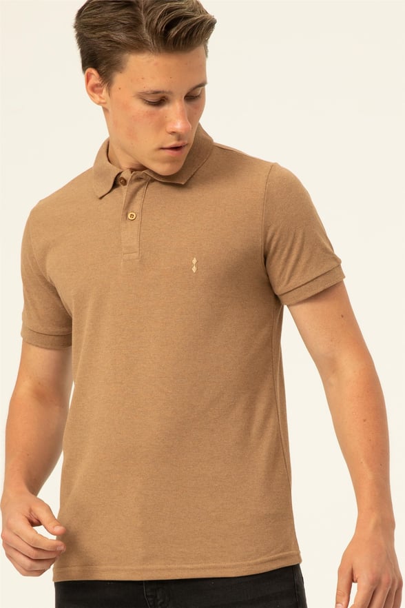 Sütlü Kahve Slim Armürlü Polo Yaka  Tişört