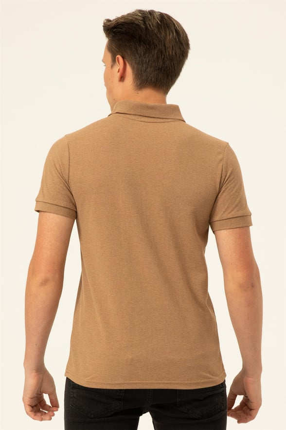Sütlü Kahve Slim Armürlü Polo Yaka  Tişört