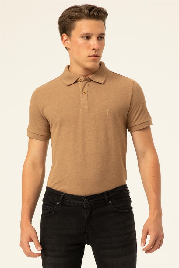 Sütlü Kahve Slim Armürlü Polo Yaka  Tişört