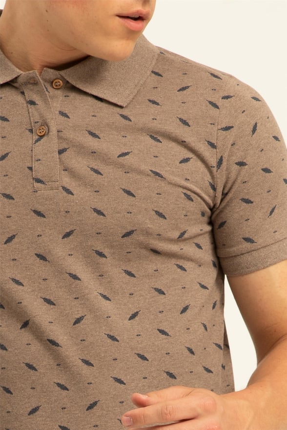 Sütlü Kahve Slim Baskılı Polo Yaka  Tişört