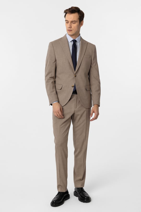 Sütlü Kahve Slim Fit Desenli Sivri Yaka 6 Drop Klasik Takım Elbise