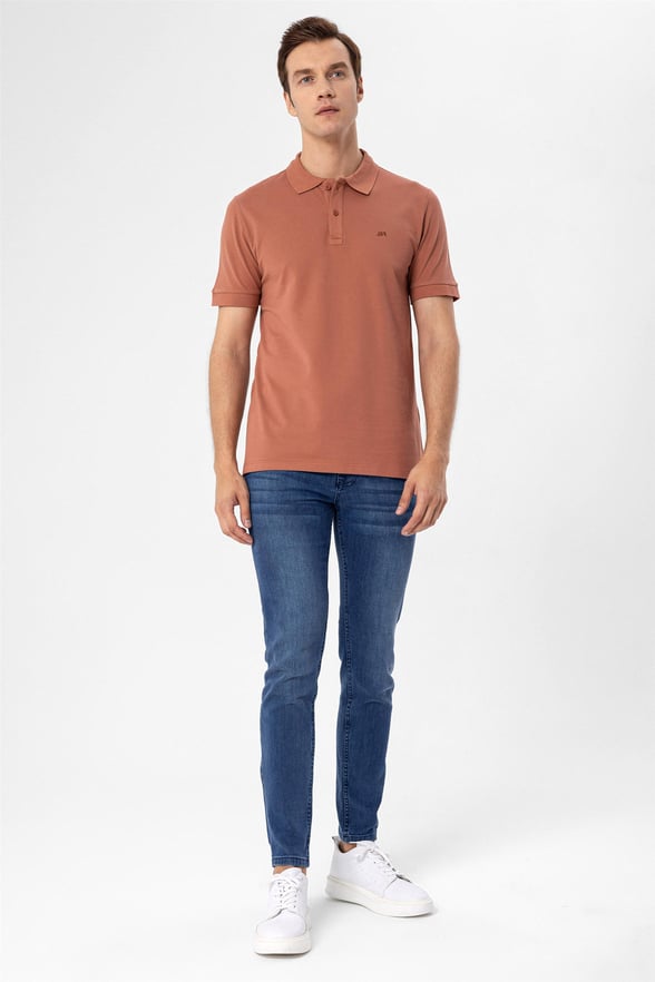 Taba Slim Armürlü Polo Yaka  Tişört