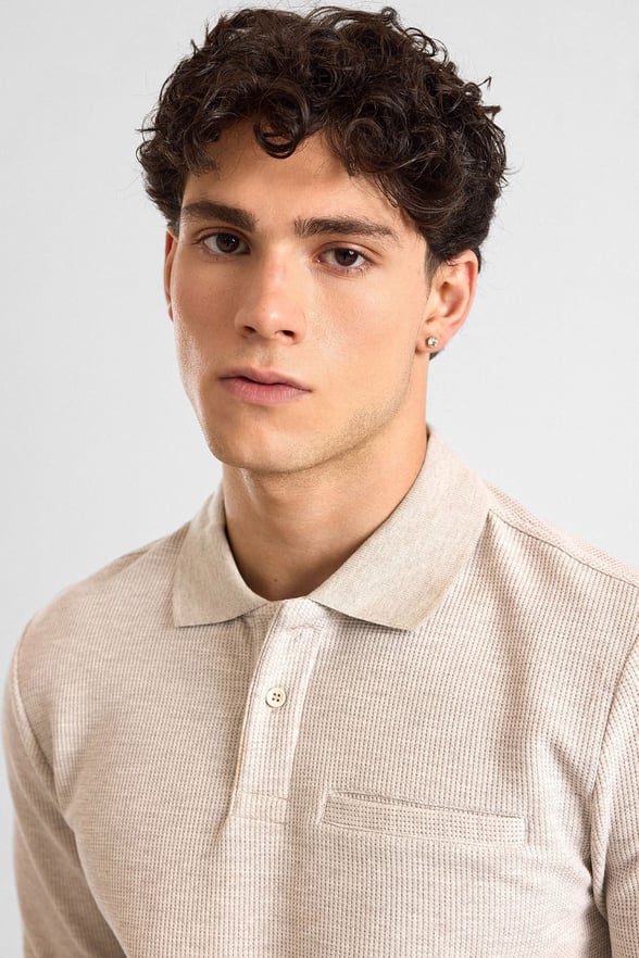 Taş Regular Armürlü Polo Yaka Sweatshirt