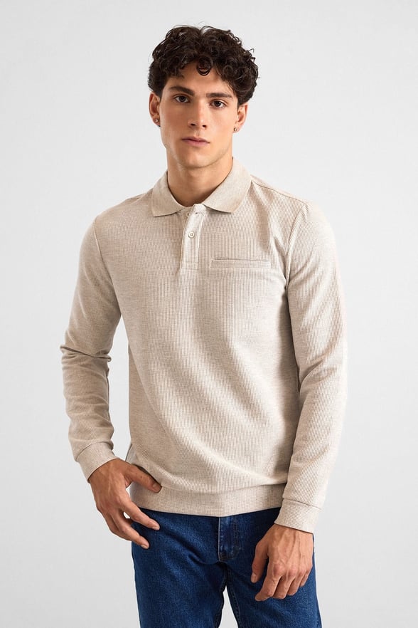 Taş Regular Armürlü Polo Yaka Sweatshirt