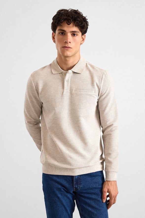 Taş Regular Armürlü Polo Yaka Sweatshirt