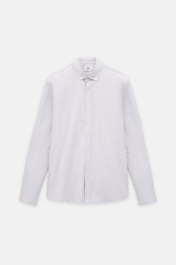 Vizon Slim Düğmeli Yaka Dikey Çizgili Armürlü Cepsiz Uzun Kollu Casual Gömlek