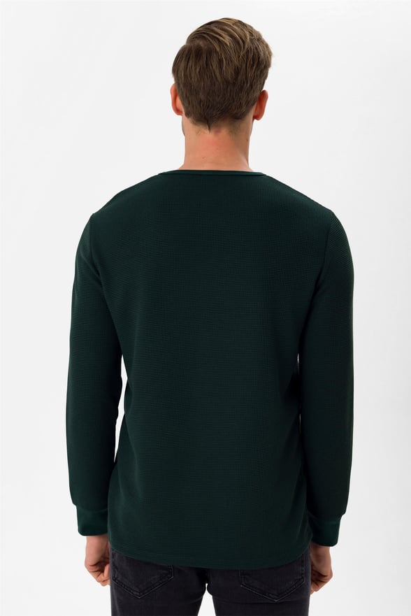YEŞİL 7 Slim Armürlü O Yaka  Sweatshirt