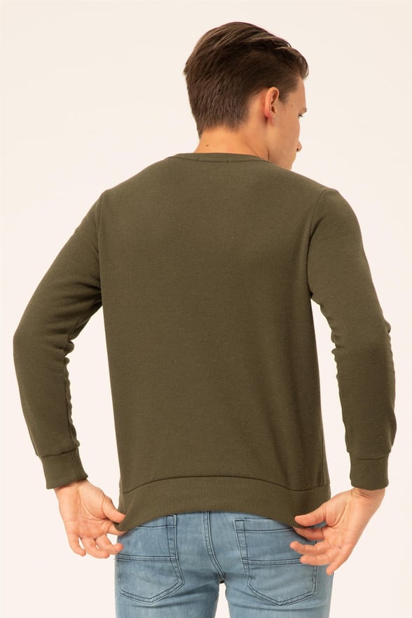YEŞİL HAKİ 2 Regular Armürlü O Yaka  Sweatshirt