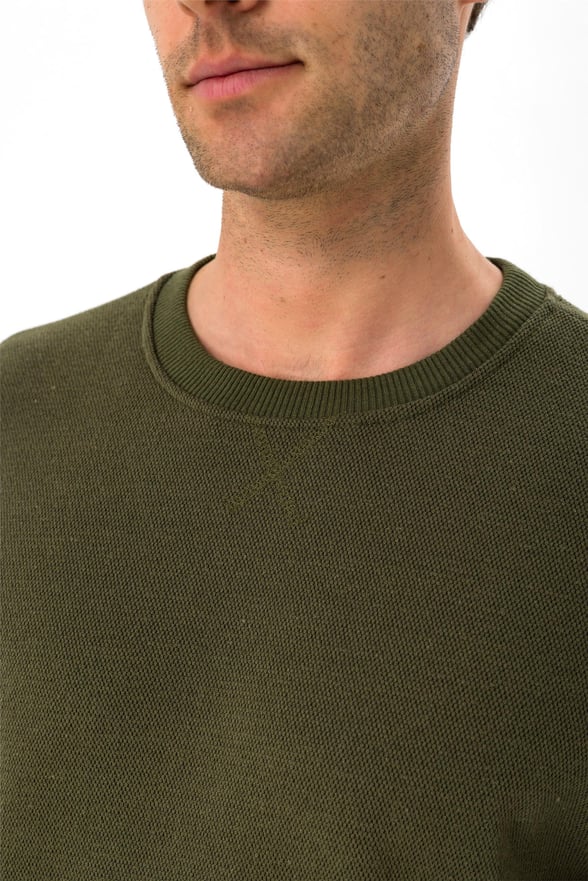 YEŞİL HAKİ 2 Regular Armürlü O Yaka  Sweatshirt
