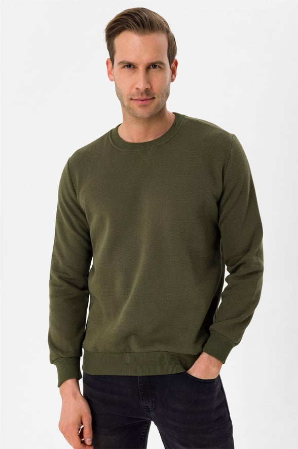 YEŞİL HAKİ 2 Regular Armürlü O Yaka  Sweatshirt