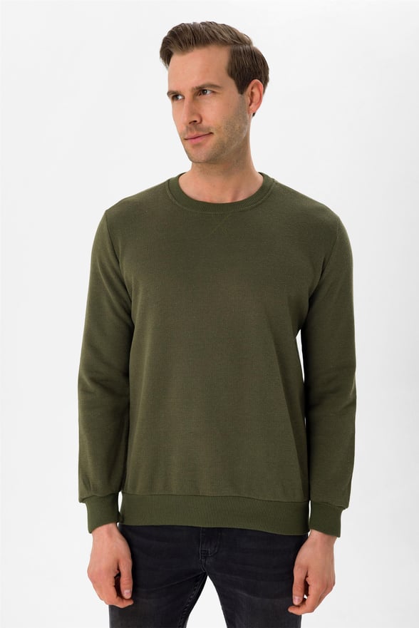 YEŞİL HAKİ 2 Regular Armürlü O Yaka  Sweatshirt