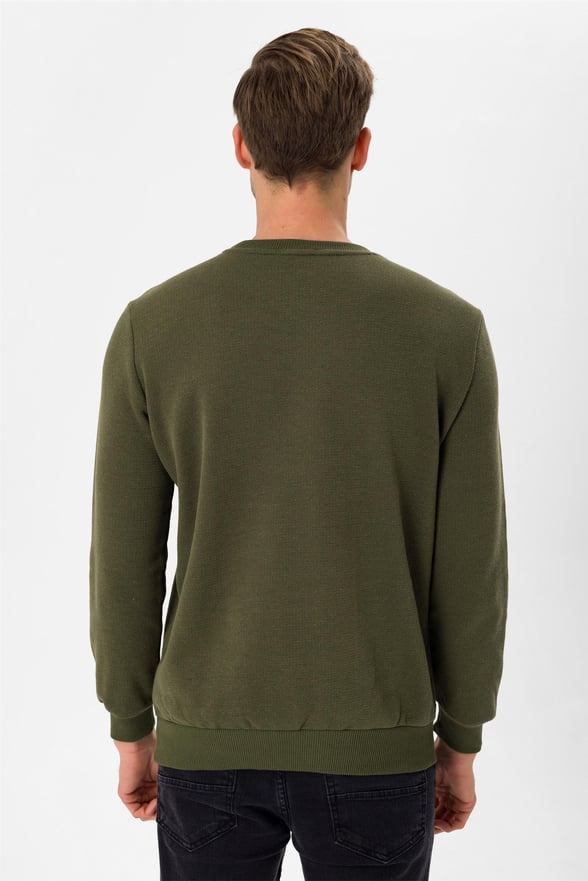 YEŞİL HAKİ 2 Regular Armürlü O Yaka  Sweatshirt