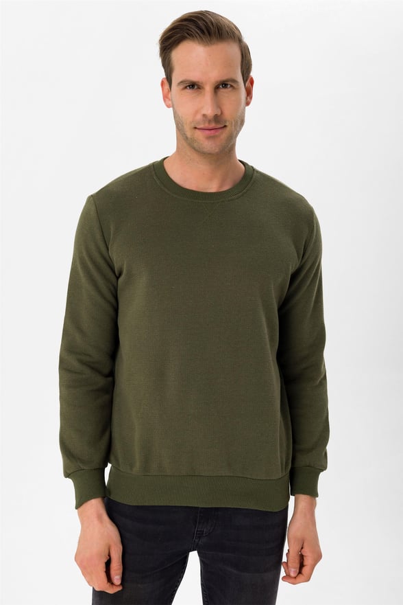 YEŞİL HAKİ 2 Regular Armürlü O Yaka  Sweatshirt