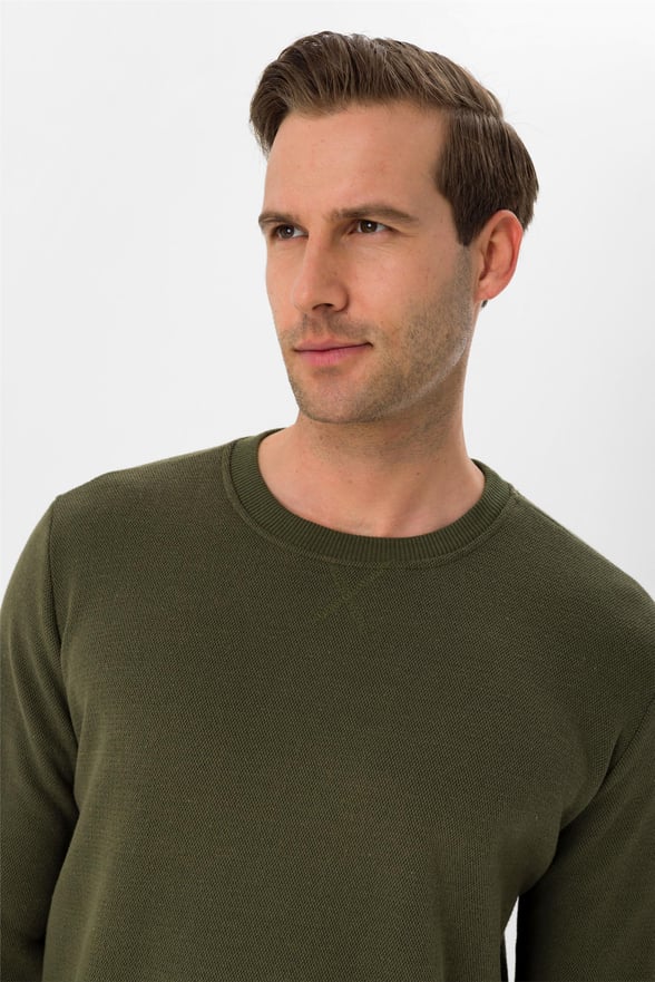 YEŞİL HAKİ 2 Regular Armürlü O Yaka  Sweatshirt