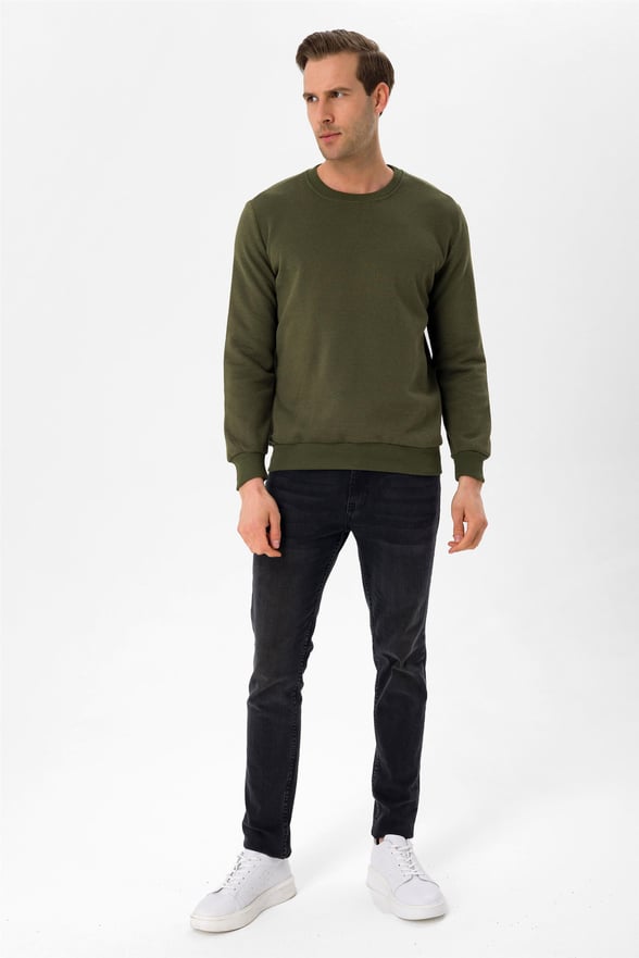 YEŞİL HAKİ 2 Regular Armürlü O Yaka  Sweatshirt