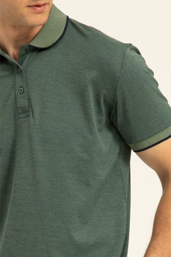 YEŞİL HAKİ 2 Regular Armürlü Polo Yaka  Tişört