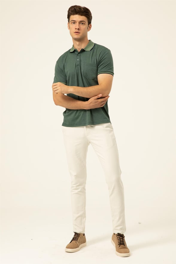 YEŞİL HAKİ 2 Regular Armürlü Polo Yaka  Tişört
