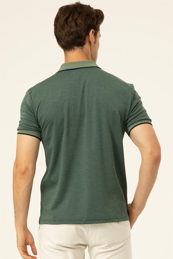 YEŞİL HAKİ 2 Regular Armürlü Polo Yaka  Tişört