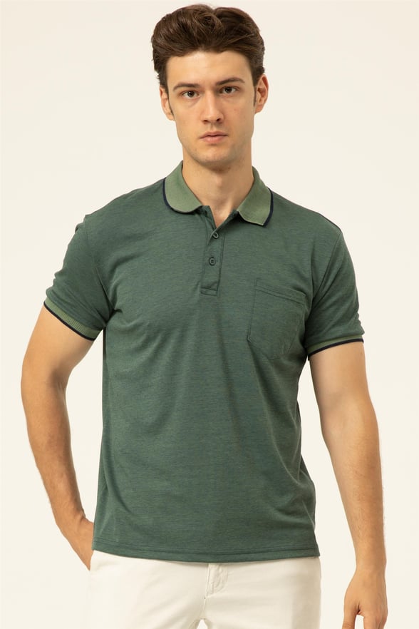 YEŞİL HAKİ 2 Regular Armürlü Polo Yaka  Tişört