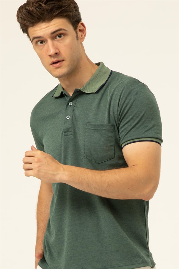 YEŞİL HAKİ 2 Regular Armürlü Polo Yaka  Tişört
