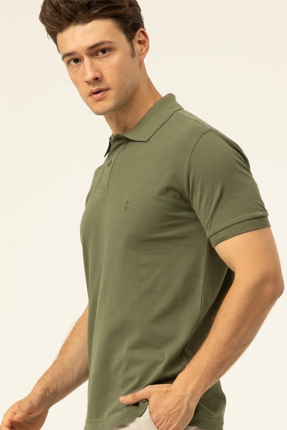 YEŞİL HAKİ 2 Regular Armürlü Polo Yaka  Tişört