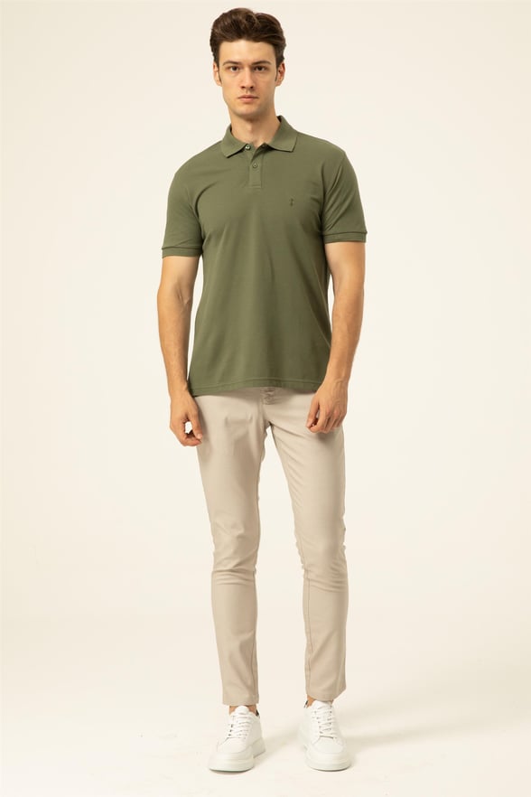 YEŞİL HAKİ 2 Regular Armürlü Polo Yaka  Tişört