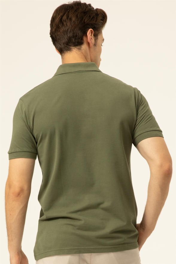 YEŞİL HAKİ 2 Regular Armürlü Polo Yaka  Tişört