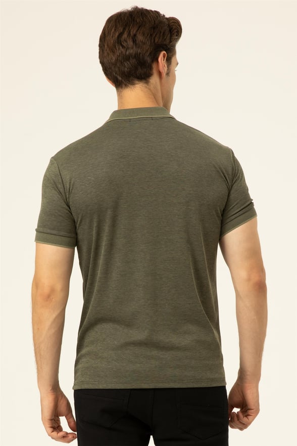 YEŞİL HAKİ 2 Regular Baskılı Polo Yaka  Tişört