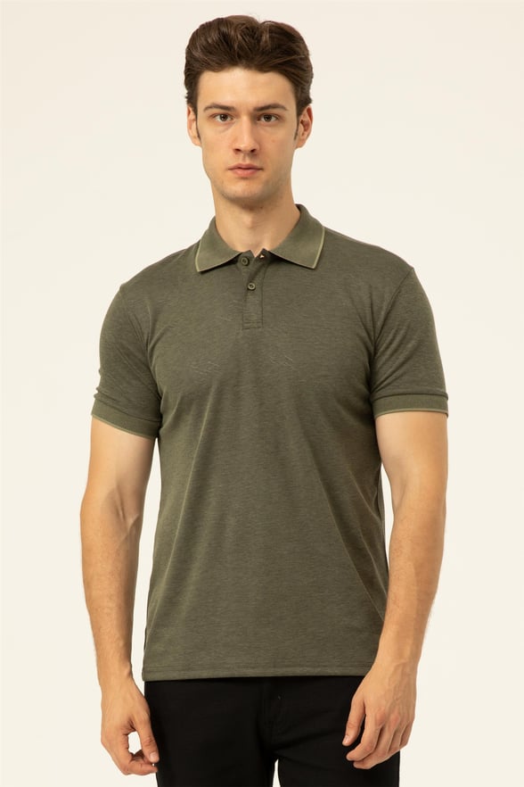 YEŞİL HAKİ 2 Regular Baskılı Polo Yaka  Tişört