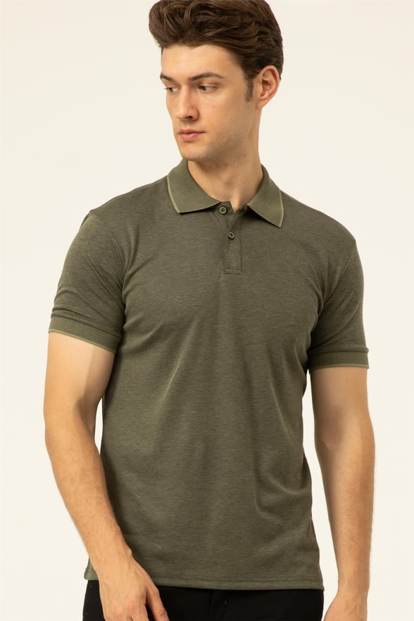 YEŞİL HAKİ 2 Regular Baskılı Polo Yaka  Tişört