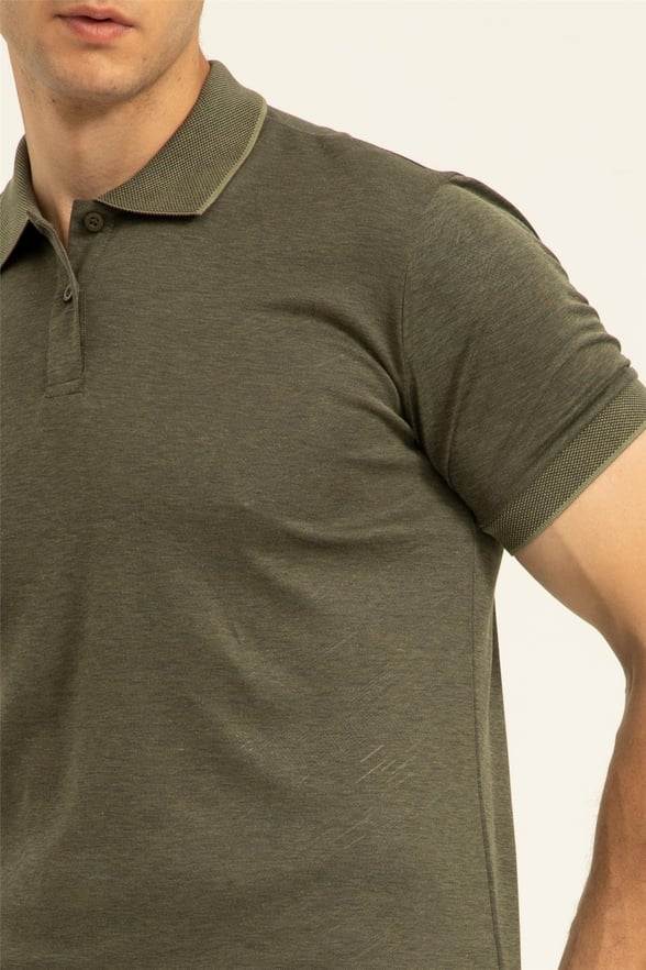 YEŞİL HAKİ 2 Regular Baskılı Polo Yaka  Tişört