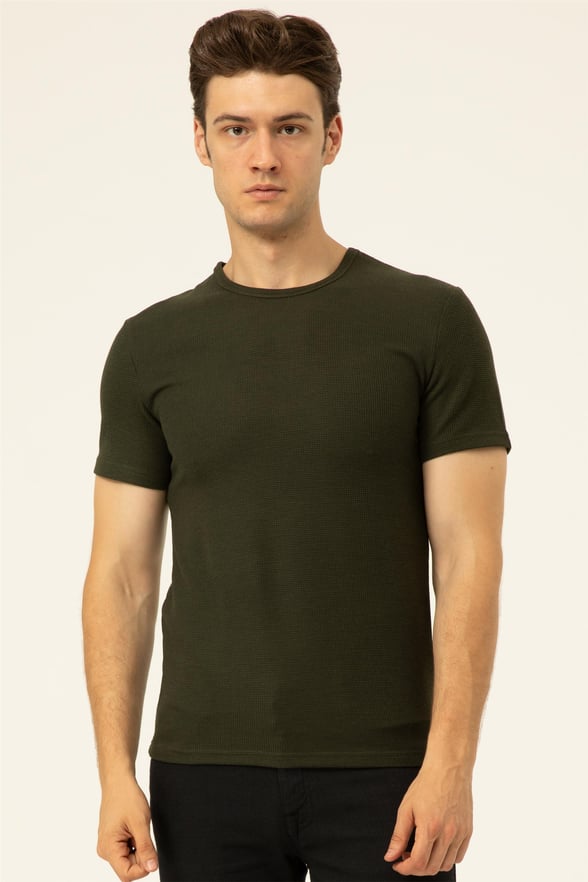YEŞİL HAKİ 2 Slim Armürlü O Yaka  Tişört