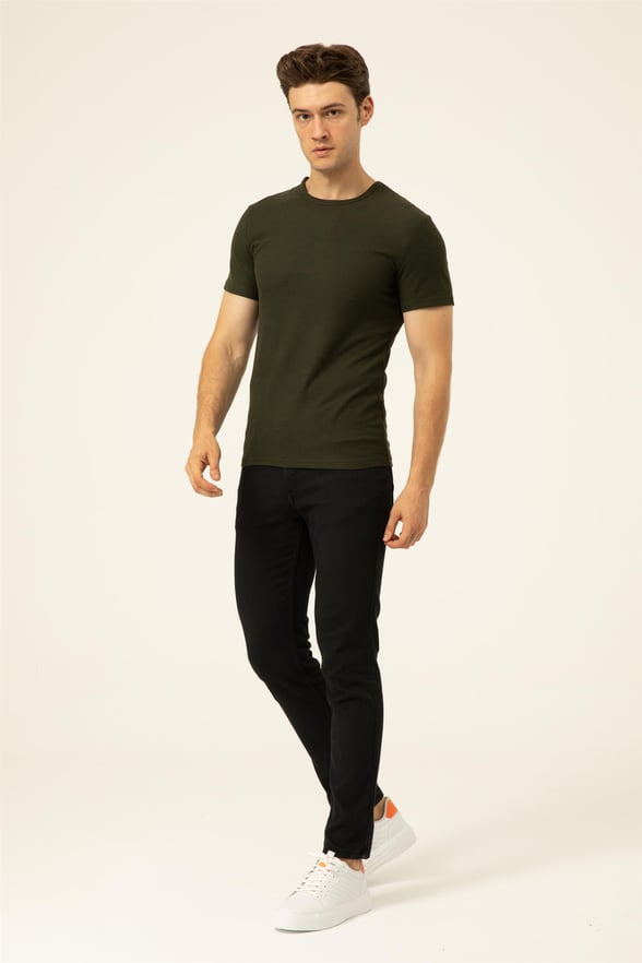 YEŞİL HAKİ 2 Slim Armürlü O Yaka  Tişört